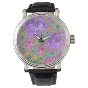 Groovy Trippy Boho Jewel Tone Rainbow Fractal Watch