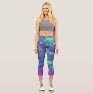 Groovy Trippy Colourful Swirly Abstract Marble Art Capri Leggings