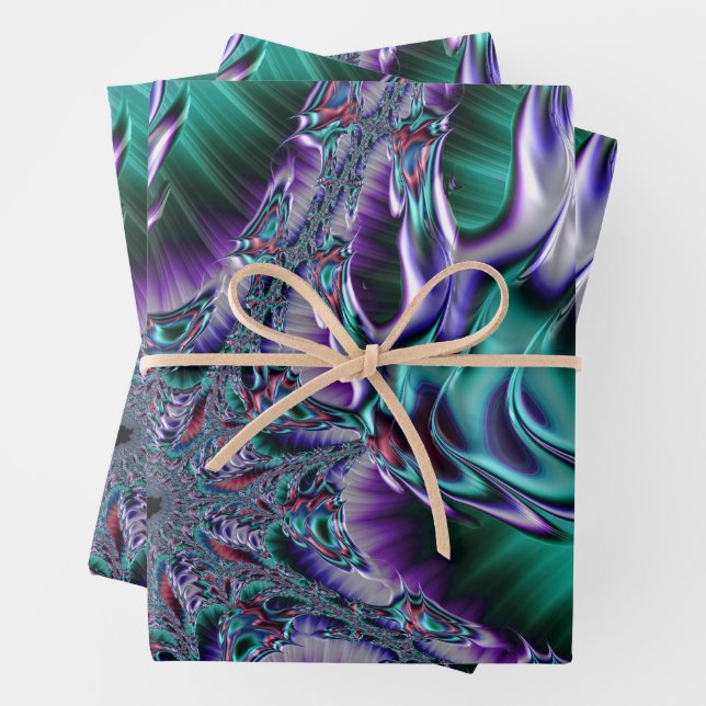 Groovy Trippy Funky Psychedelic Fractal Art Wrapping Paper Sheet (In situ)