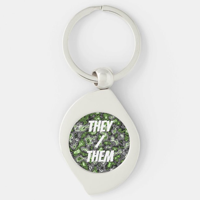 Groovy Trippy Grungy Funky Abstract Agender Pride Key Ring (Front)