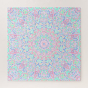 Groovy Trippy Retro Boho Hippie Pastel Mandala Jigsaw Puzzle