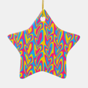 Groovy Trippy Squiggly Quirky Pansexual Pride Ceramic Ornament