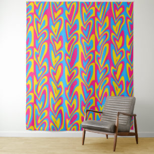 Groovy Trippy Squiggly Quirky Pansexual Pride Tapestry
