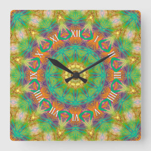 Groovy Tropic Tribal Green Purple Wall Clock
