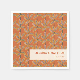 Groovy Tropical Palm Trees Burnt Orange Wedding Napkin