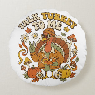 Groovy Turkey Autumn Coffee Break Round Cushion