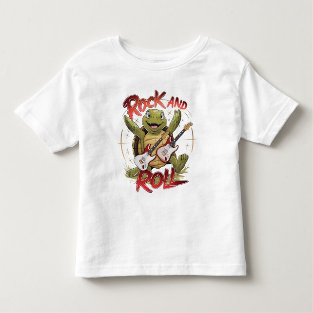 Groovy Turtle Rocking Out Rock And Roll Toddler T-Shirt (Front)