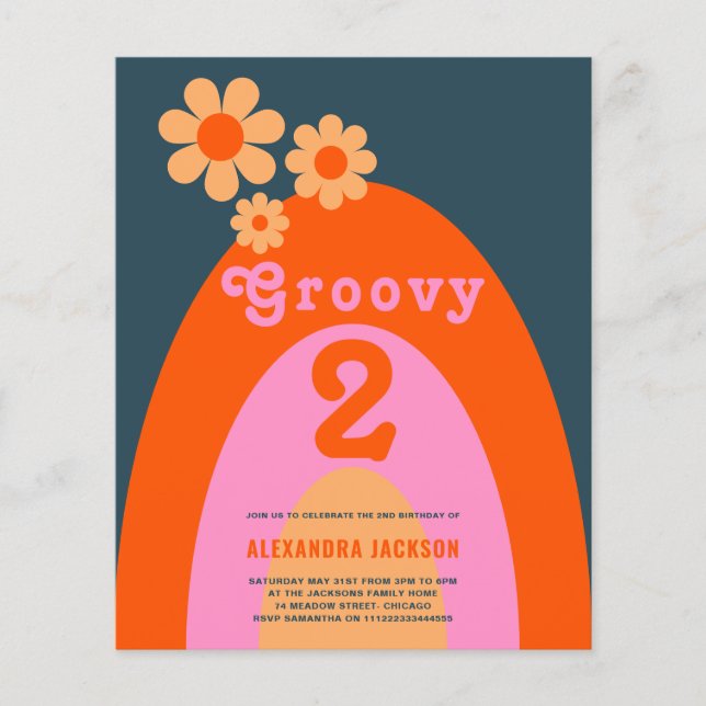 Groovy Two Retro 2nd Birthday Party Budget Flyer (Front)