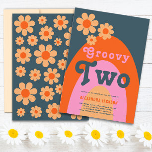 Groovy Two Retro 2nd Birthday Party Invitation