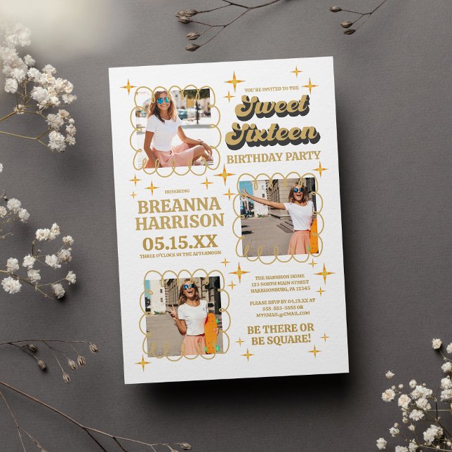 Groovy Typography Retro 70's Sweet Sixteen Invitation (Groovy Typography Retro 70's Sweet Sixteen)