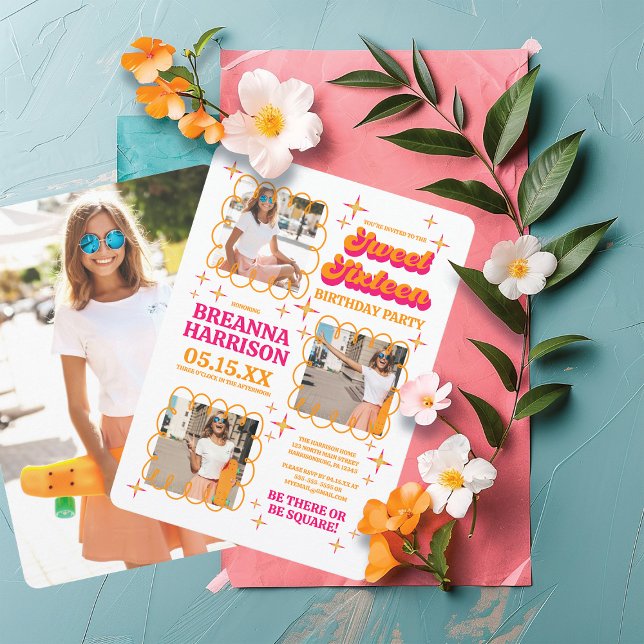 Groovy Typography Retro 70's Sweet Sixteen Invitation (Creator Uploaded)