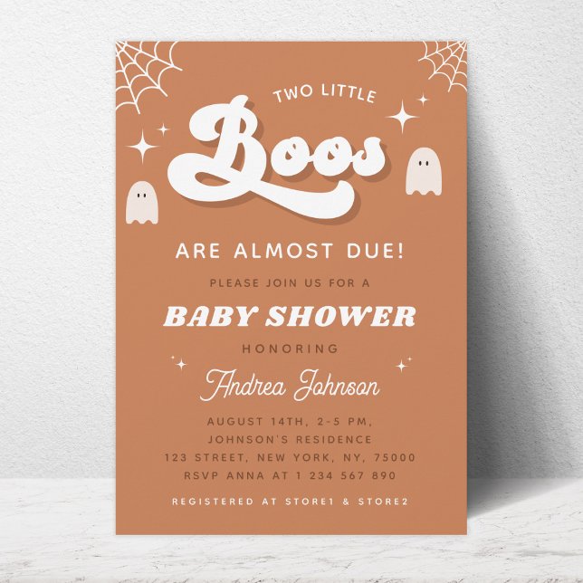 Groovy Typography Retro Ghost Twin Baby Shower Invitation (Creator Uploaded)