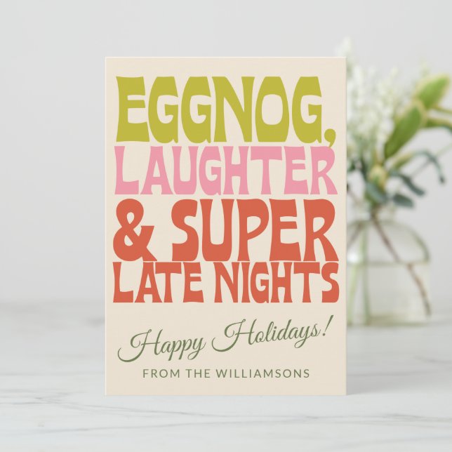 Groovy Unique Retro Funny Eggnog Custom Christmas Holiday Card (Standing Front)