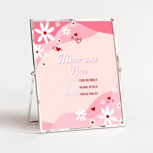Groovy Valentine Baby Shower Mum Osa Bar Poster (Retro Sweetheart Baby Shower Mom Osa Bar Sign)