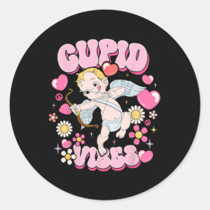 Groovy Valentine Cupid Vibes Happy V Day Couple Bo Classic Round Sticker