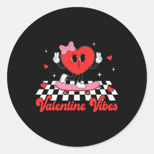 Groovy Valentine Vibes Cute Heart For Girls Couple Classic Round Sticker