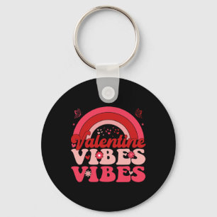 Groovy Valentine Vibes Cute Heart Rainbow Valentin Key Ring