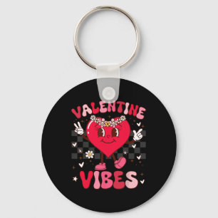 Groovy Valentine Vibes Girl Kid Womens Floral Vale Key Ring