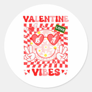 Groovy Valentine Vibes Happy Valentine's Day Girl Classic Round Sticker