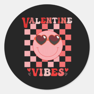 Groovy Valentine Vibes Retro Love Valentine's Day Classic Round Sticker
