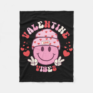 Groovy Valentine Vibes Smile Face Valentines Day G Fleece Blanket