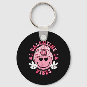 Groovy Valentine Vibes Smile Face Valentines Day G Key Ring