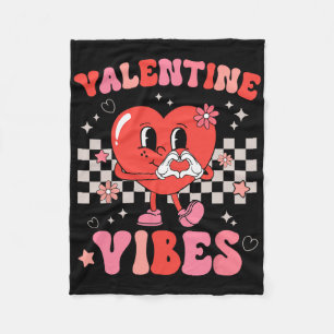Groovy Valentine Vibes Valentines Day Girls Women Fleece Blanket