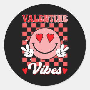 Groovy Valentine Vibes Valentines Day Men Women Gi Classic Round Sticker