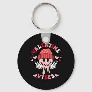 Groovy Valentine Vibes Valentines Day Smile Face G Key Ring