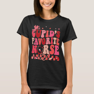 Groovy Valentines Day Cupids Favourite Nurse Retro T-Shirt