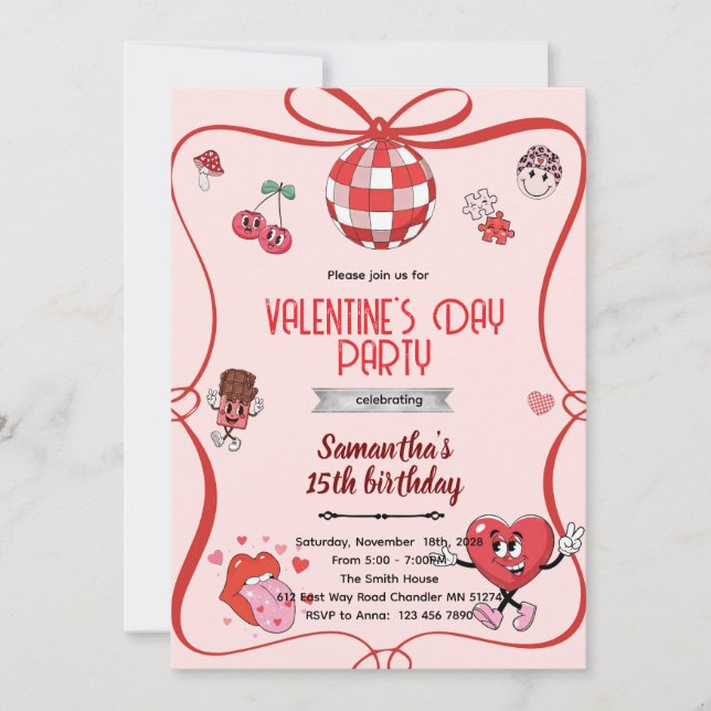 Groovy valentines day party invitation  (Front)