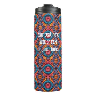 Groovy Vibes Crochet Customise Name Colours Boho  Thermal Tumbler