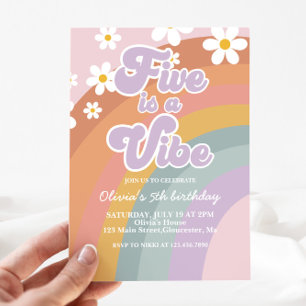 Groovy Vibes Retro Rainbow Birthday Invitation
