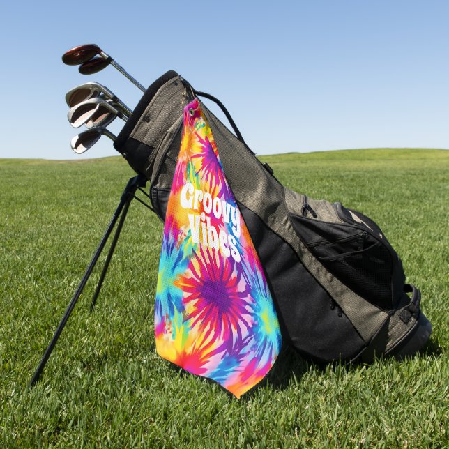 Groovy Vibes Tie Dye Customisable Golf Towel (Green)