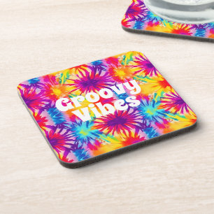 Groovy Vibes Tie Dye Customizable Coaster