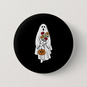 Groovy Vintage Floral Ghost Cute Halloween Spooky 6 Cm Round Badge