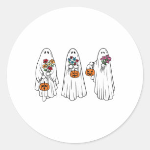 Groovy Vintage Floral Ghost Cute Halloween Spooky  Classic Round Sticker
