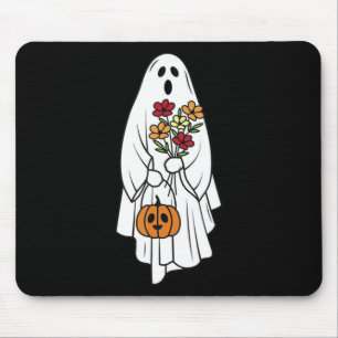 Groovy Vintage Floral Ghost Cute Halloween Spooky Mouse Pad