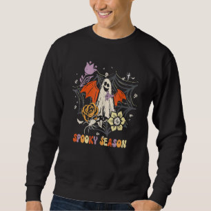 Groovy Vintage Floral Ghost Cute Halloween Spooky  Sweatshirt