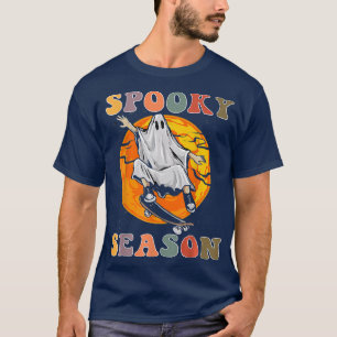 Groovy Vintage Floral Ghost Cute Halloween Spooky T-Shirt