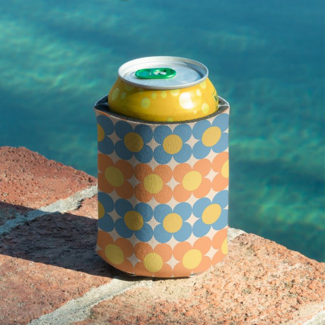 Groovy Vintage Flowers Retro Floral Summer Can Cooler (In Situ Pool)