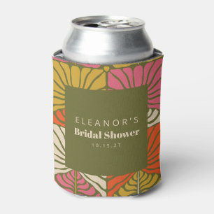 Groovy Vintage Green Floral Bridal Shower Custom Can Cooler