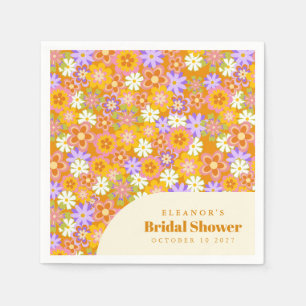 Groovy Vintage Orange Floral Bridal Shower Custom  Napkin