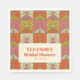 Groovy Vintage Orange Floral Bridal Shower Name Napkin