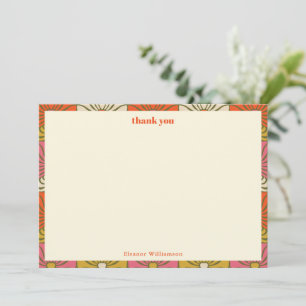 Groovy Vintage Orange Floral Bridal Shower Name Thank You Card
