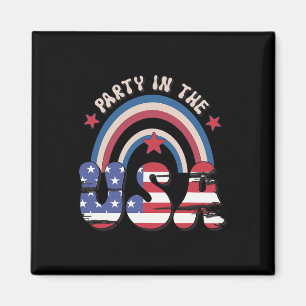 Groovy Vintage Party In Usa Rainbow American 4th O Magnet