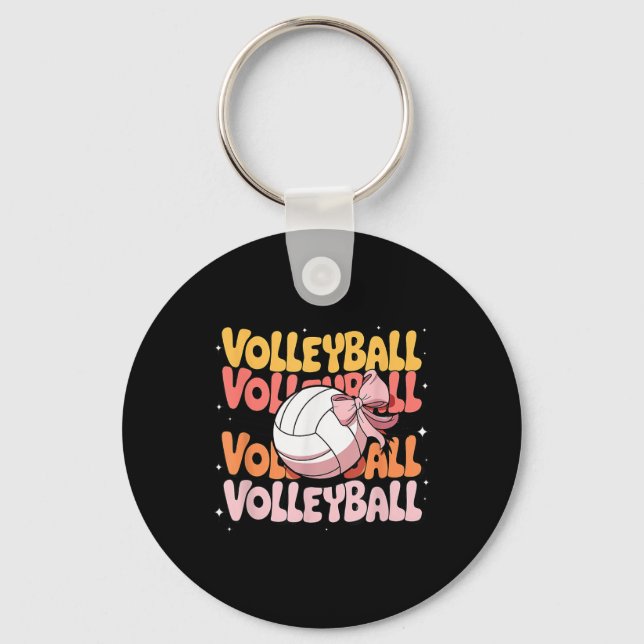 Groovy Volleyball Coquette Bow Volleyball Lover Vo Key Ring (Front)
