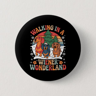 Groovy Walking In A Wiener Wonderland Dachshund Tr 6 Cm Round Badge