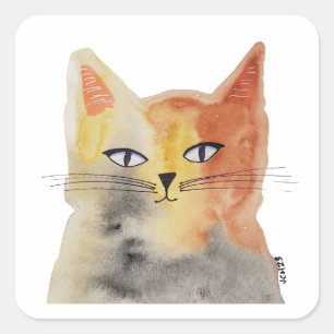 Groovy Watercolor Cat Art Sticker
