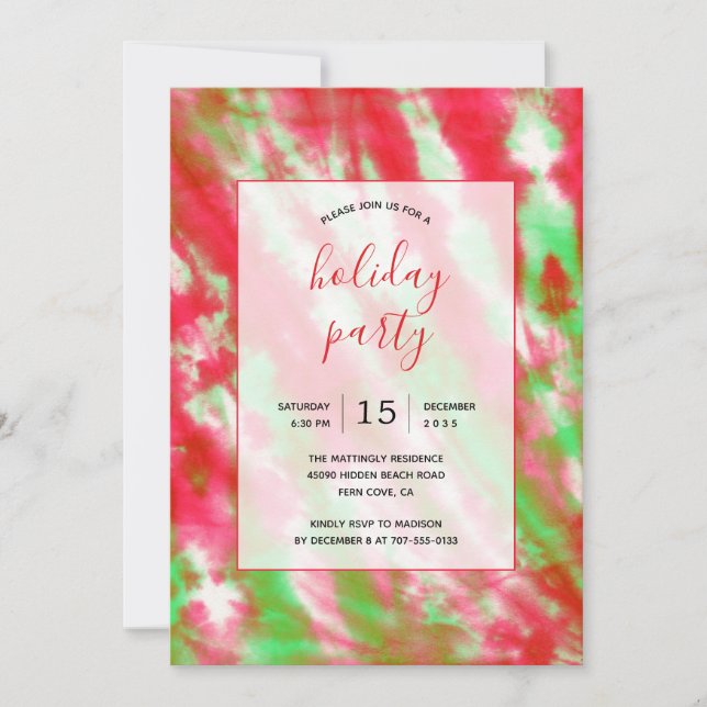 Groovy Watercolor Tie Dye Fun Hippie Holiday Party Invitation (Front)